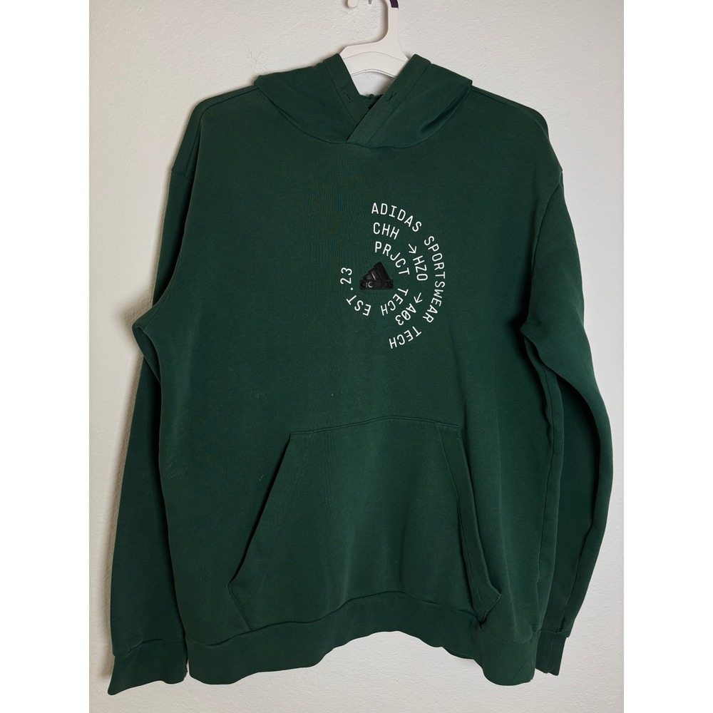 Adidas Sportswear Tech Hoodie Green Graphic Pullover Sweatshirt Mens Large‎ L